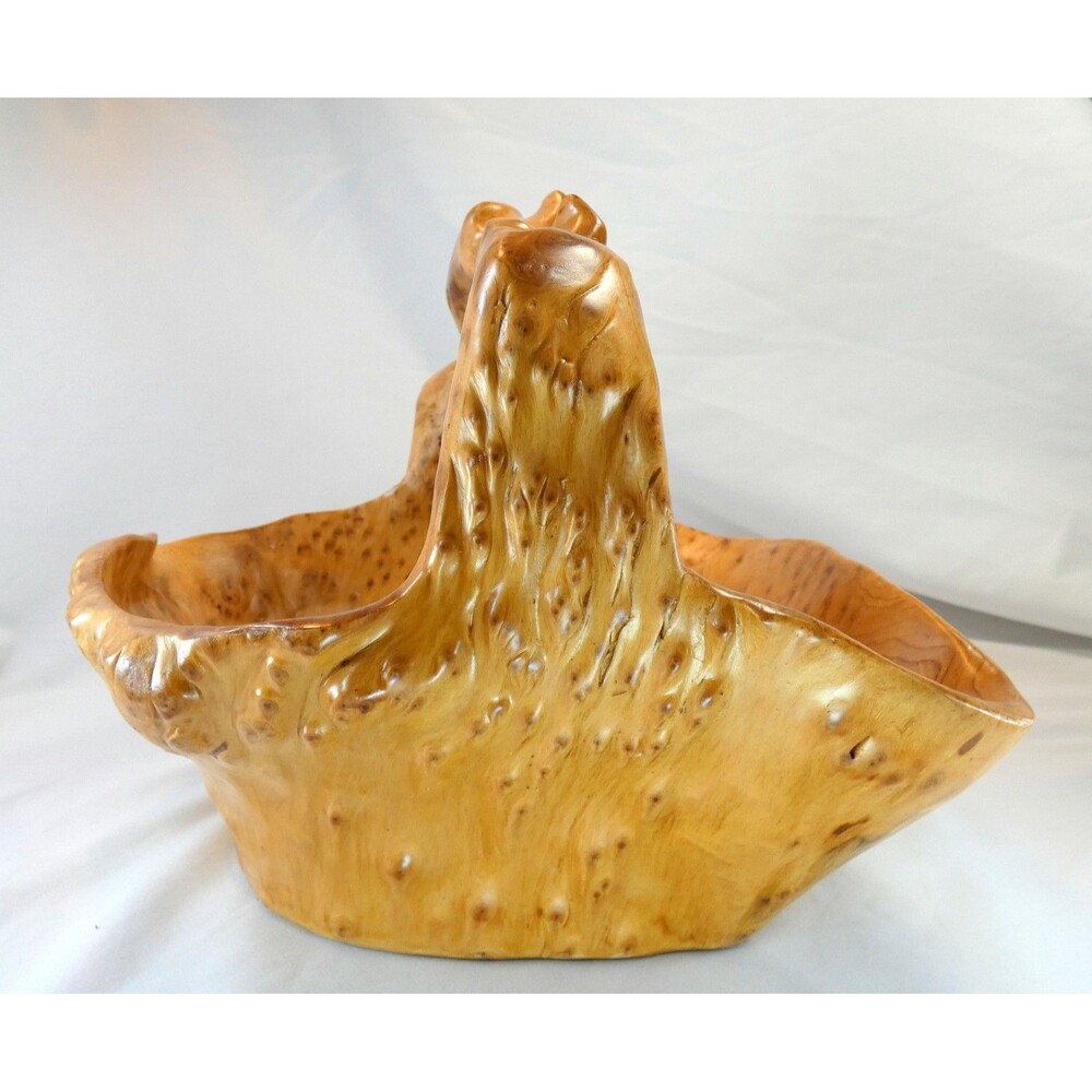 Hand-Carved Burl Wood Basket Bowl Folk Art OOAK